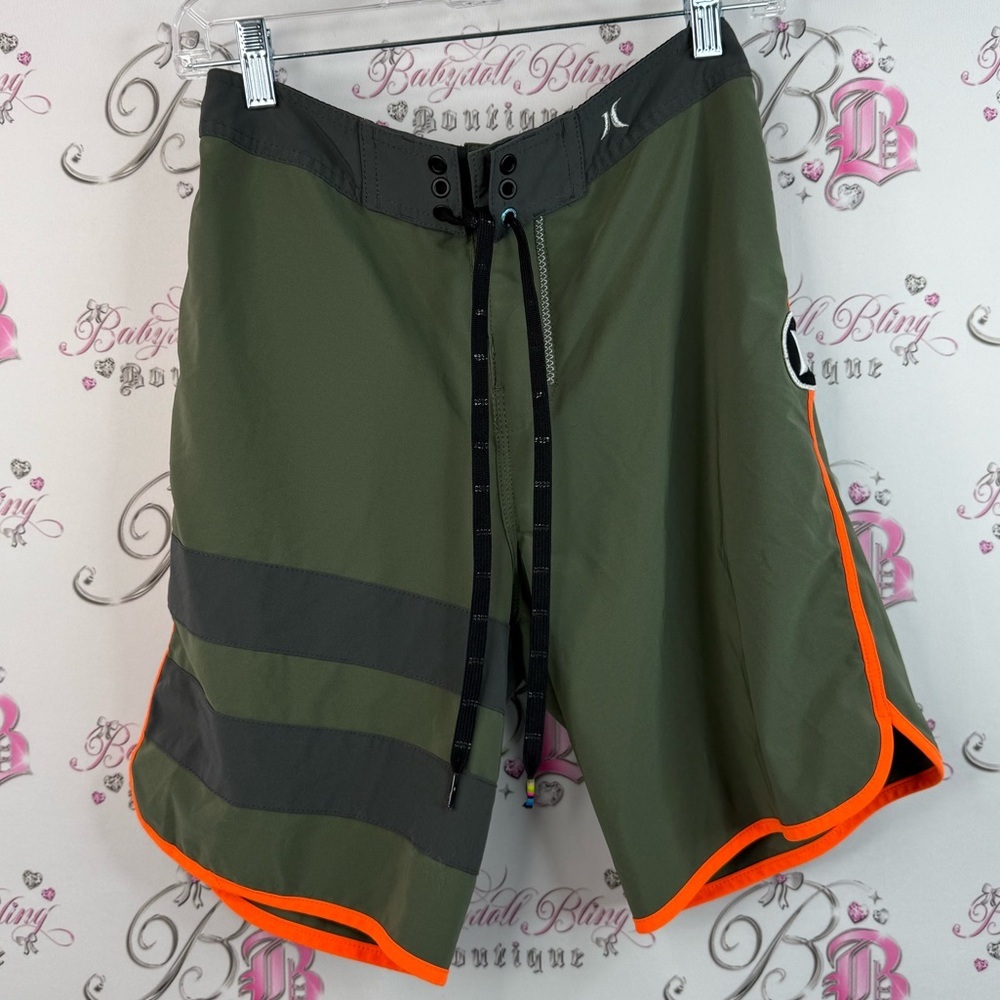 Hurley swim trunks phantom rare orange Men's Olive and Neon Orange Board Shorts